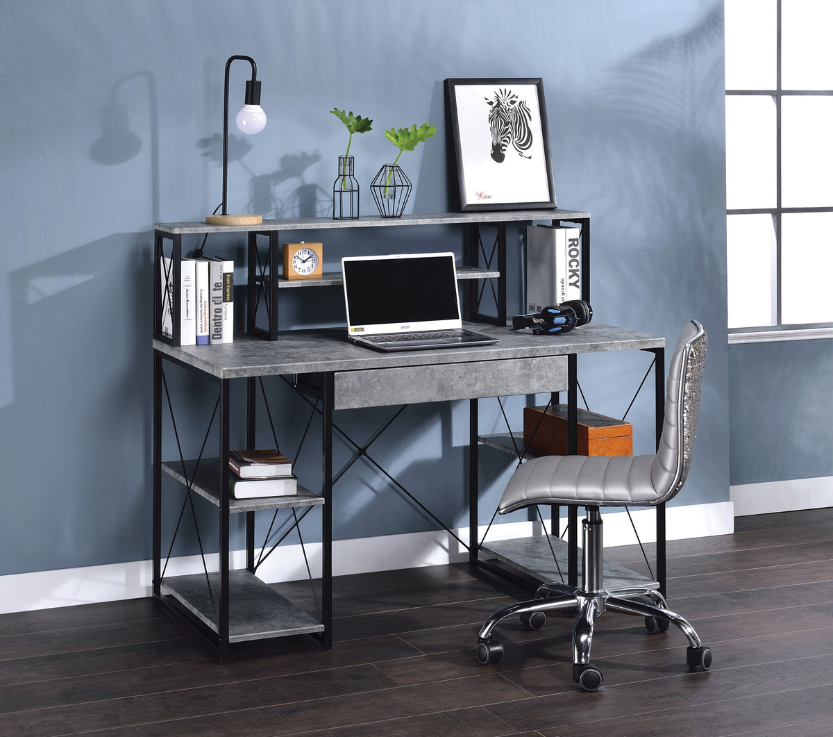 Amiel All Purpose Writing Desk with Storage - Black, Dark Gray, or White