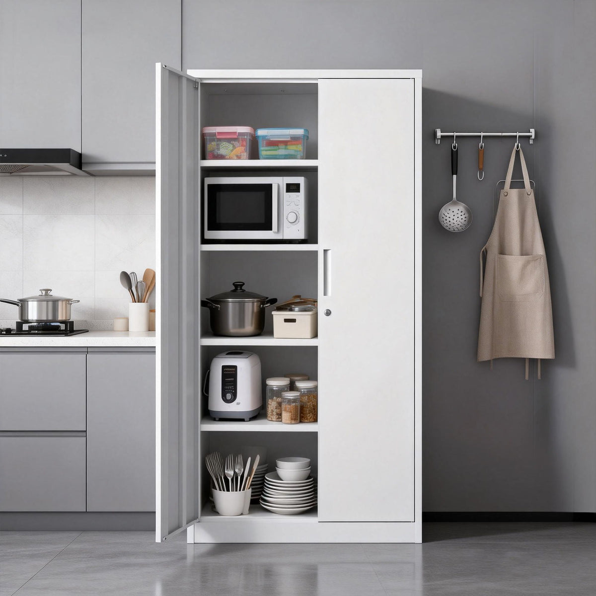 Steel Garage Storage Cabinet with Adjustable Shelves and Lock – Black or White