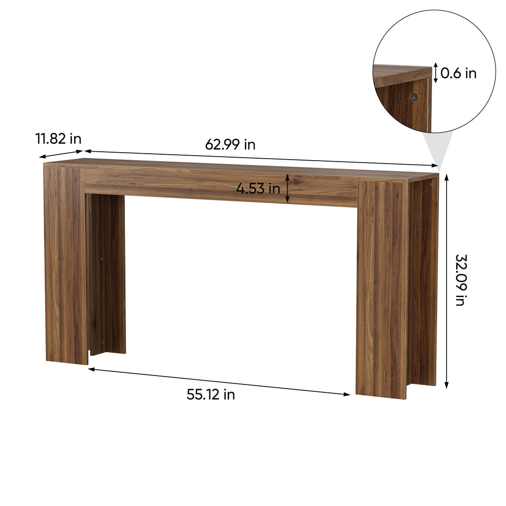 Farmhouse Style Extra Long Walnut Console Table with Slim Profile - Dark Brown or Light Brown