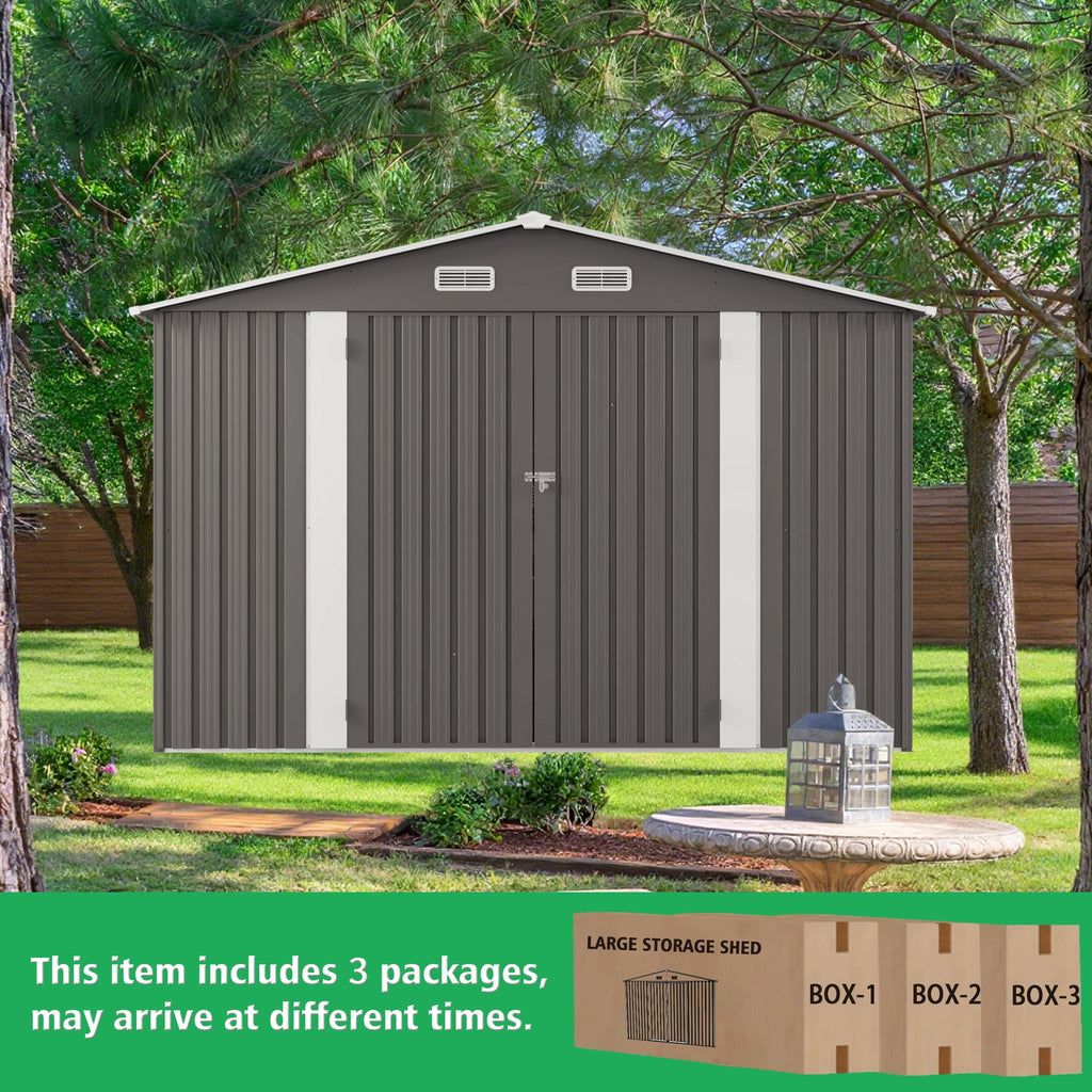Outdoor Storage Shed with Lockable Doors - Dark Gray