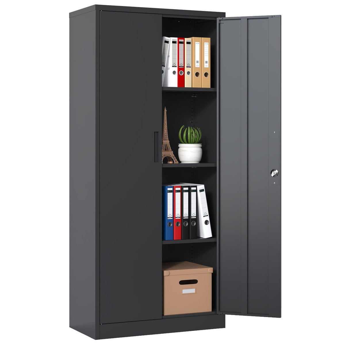 Heavy Metal Garage Storage Cabinet with Locking Doors - Black or White