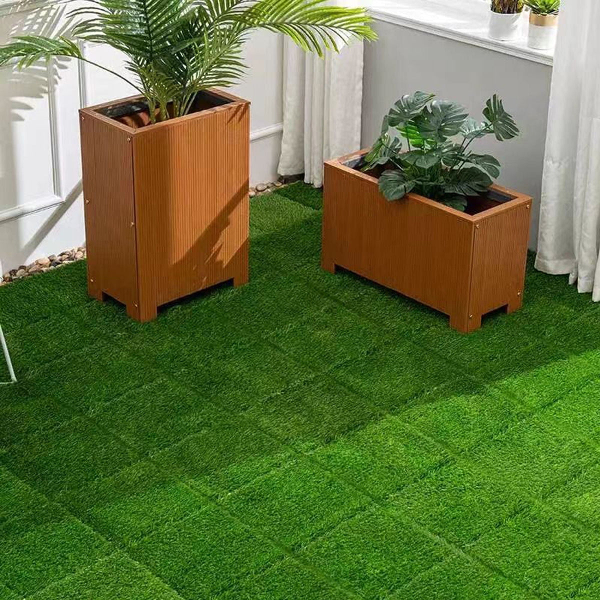 Artificial Lawn Interlocking Grass Tiles with Snap-Together Design - Green