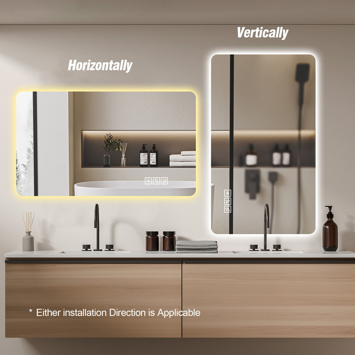 Wall Mounted LED Lighting Mirror with 3-Color Dimmable Light - Silver
