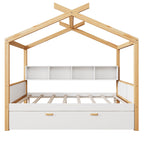 House Bed With Bookshelf Storage and Integrated Shelves - White