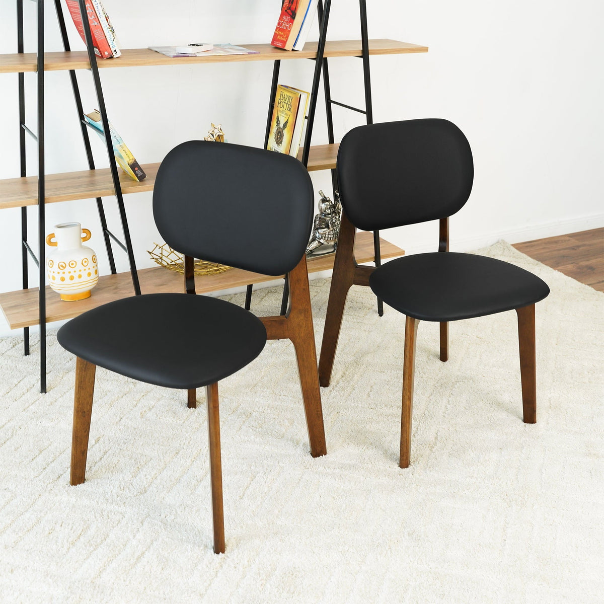 Kelsey Stylish Dining Chair Set of 2 with Solid Wood Construction - Black or Light Brown