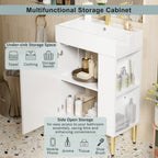 Bathroom Vanity with Single Ceramic Sink and Side Storage - Multiple Colors