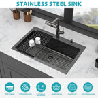 Stainless Steel Drop-In Kitchen Sink with Multi-Function Faucet - Black