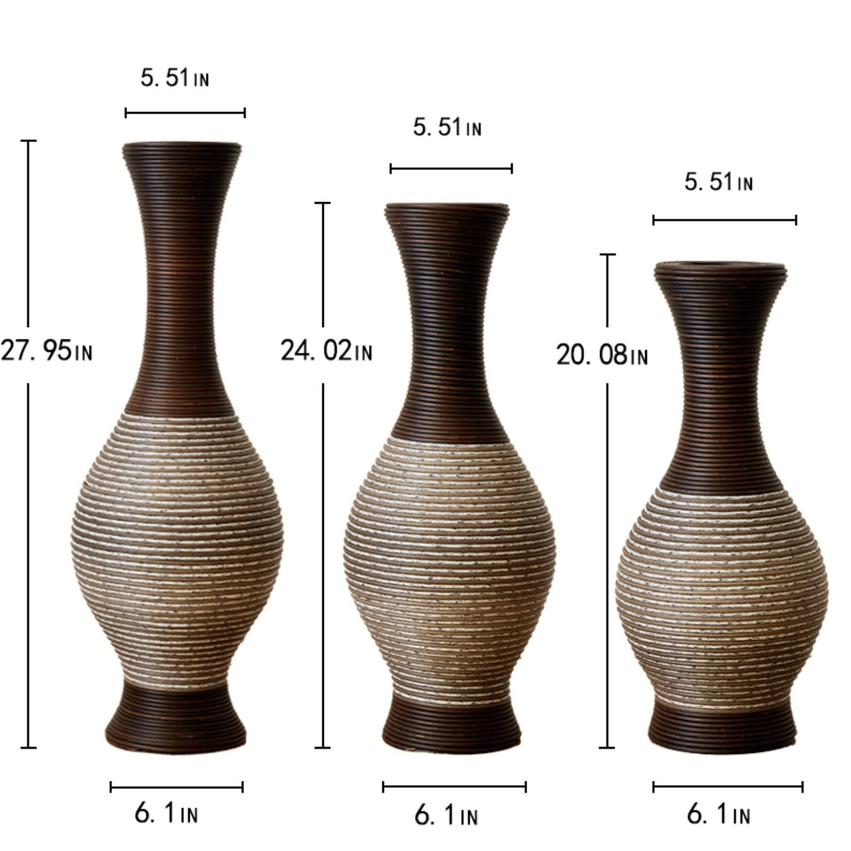 Tall Designer Floor Vase with Elegant 2 Tone - White or Dark Brown