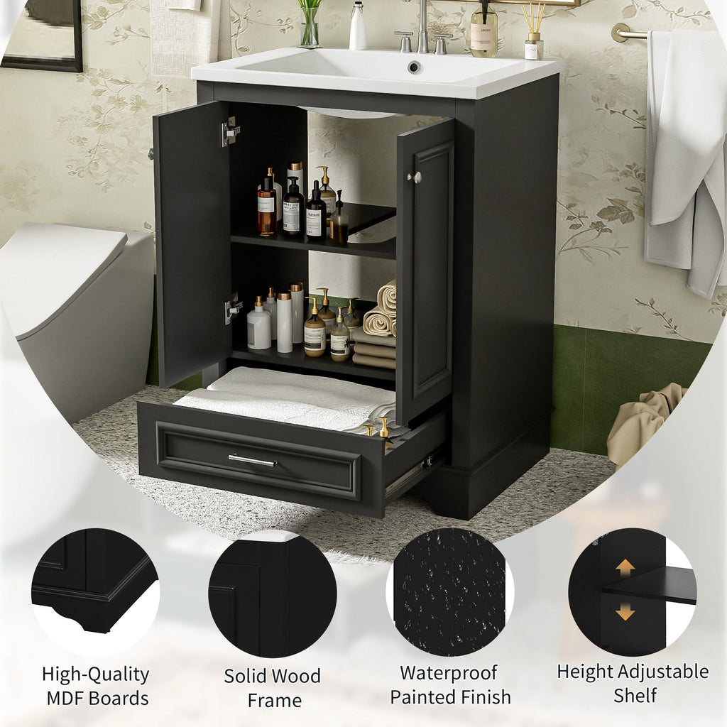 Modern Bathroom Vanity with Ceramic Sink Combo and Storage Cabinet - Multiple Colors