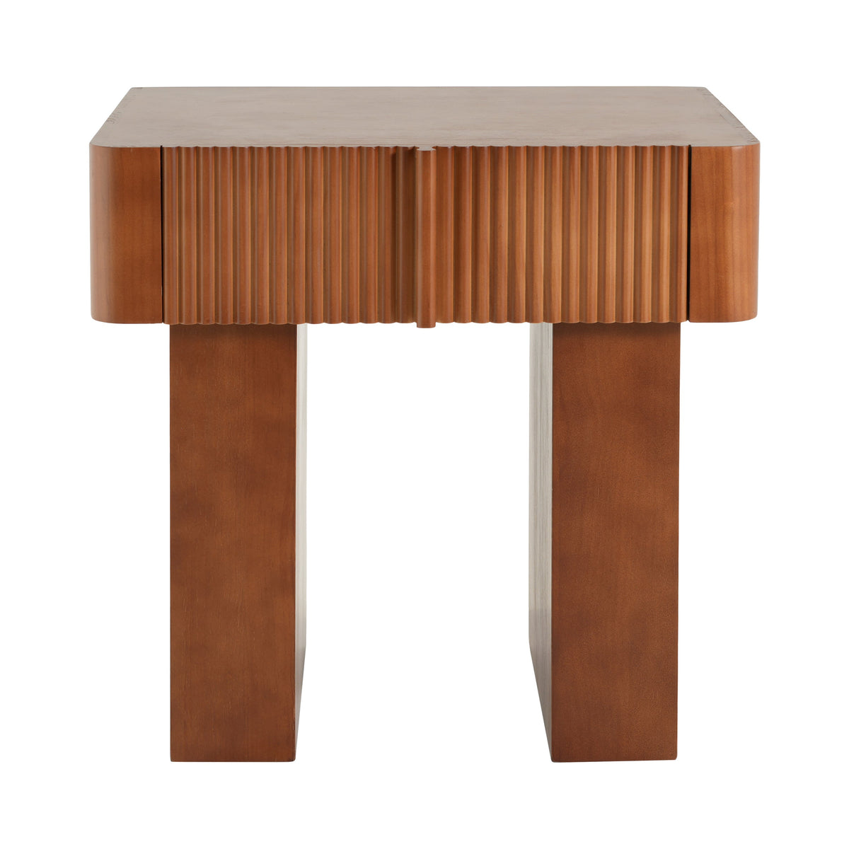 Wood End Table with Drawer with Fluted Front - Walnut