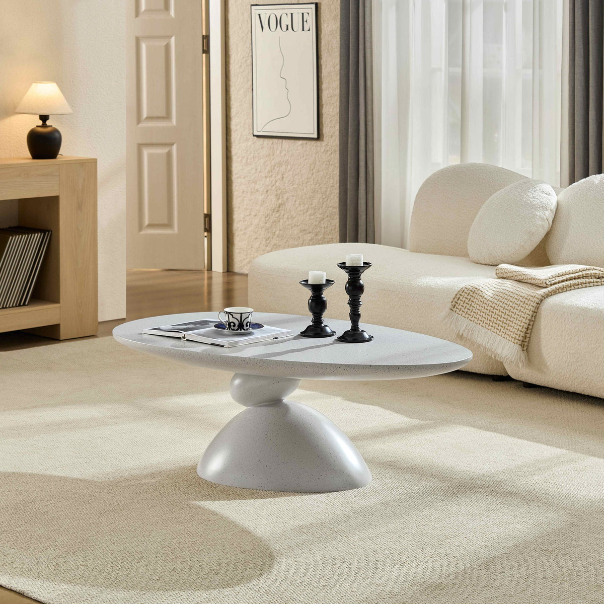 Lucky Stone Shaped Table with Sculptural Base – White, Black, or Gray
