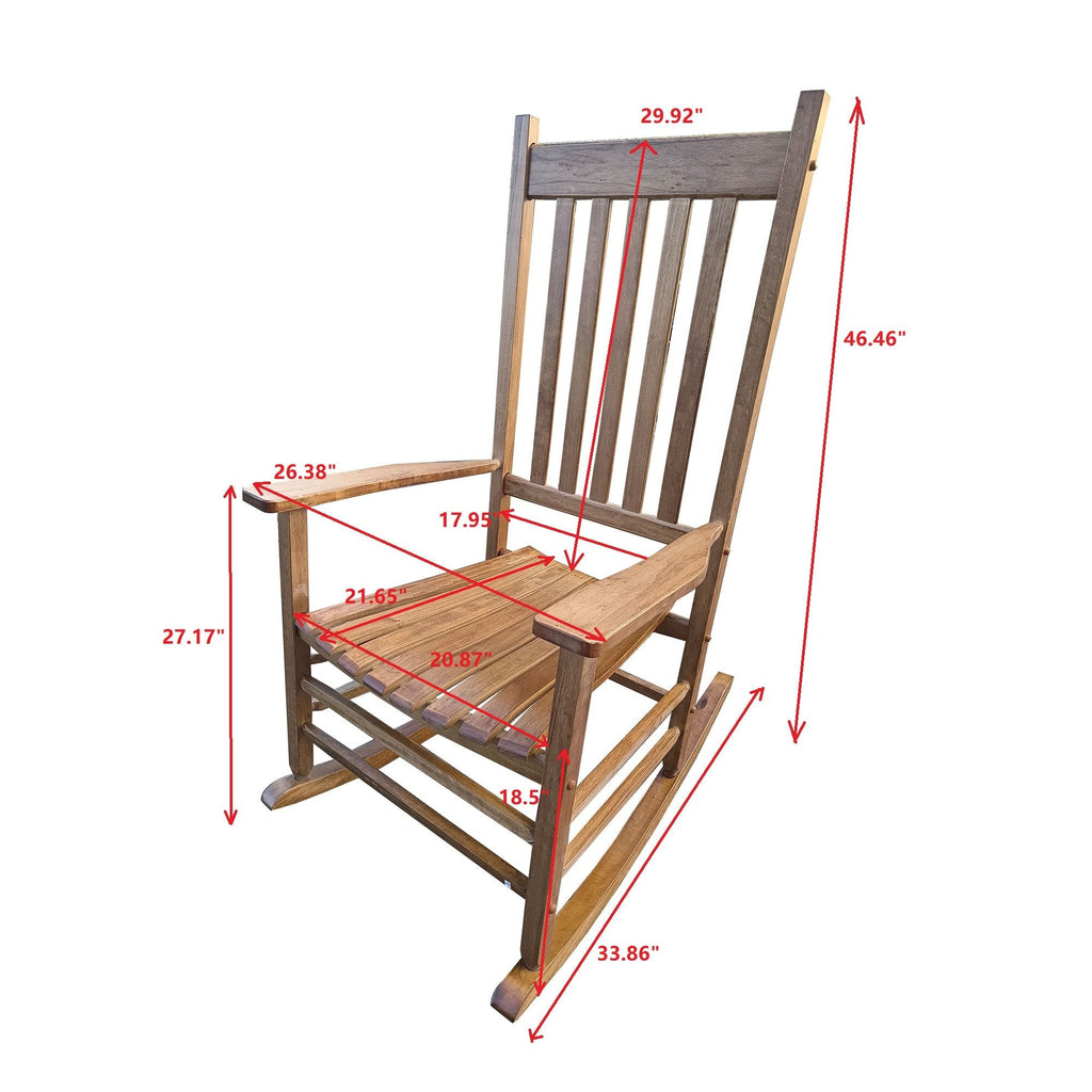 Balcony Porch Adult Rocking Chair with Solid Hardwood Frame - Available in Brown, Oak, or White