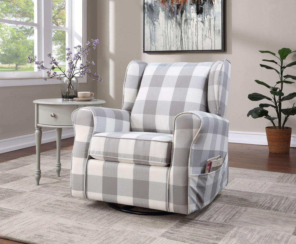 Gray and White Swivel Glider Chair with Side Pocket - Patli Collection