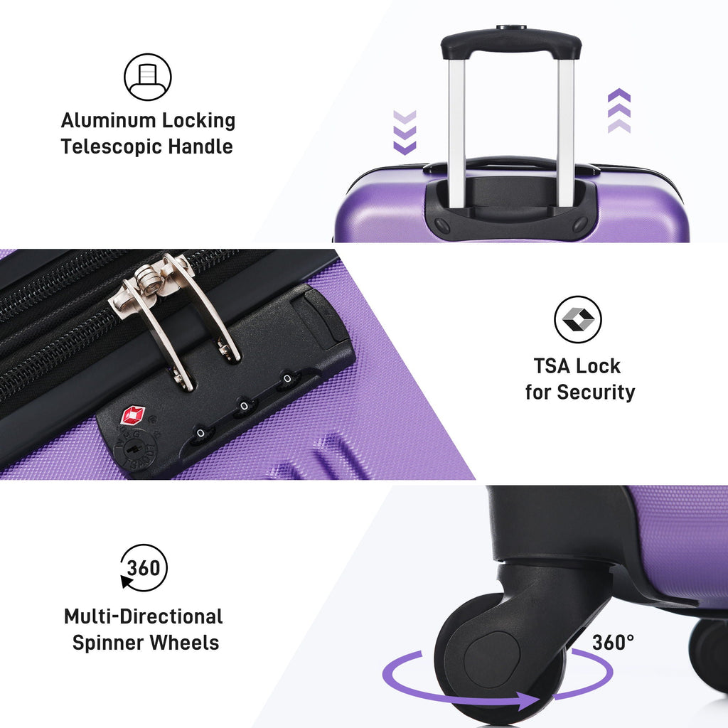 3 Piece Hardside Spinner Luggage Set with TSA Lock - Blue, Purple, Pink, Beige