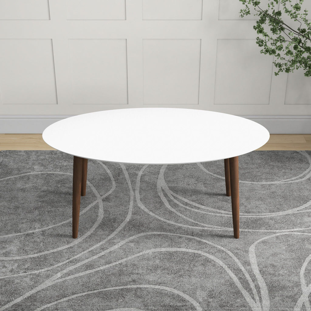 Mid-Century Modern Oval Dining Table with Solid Wood Construction - White
