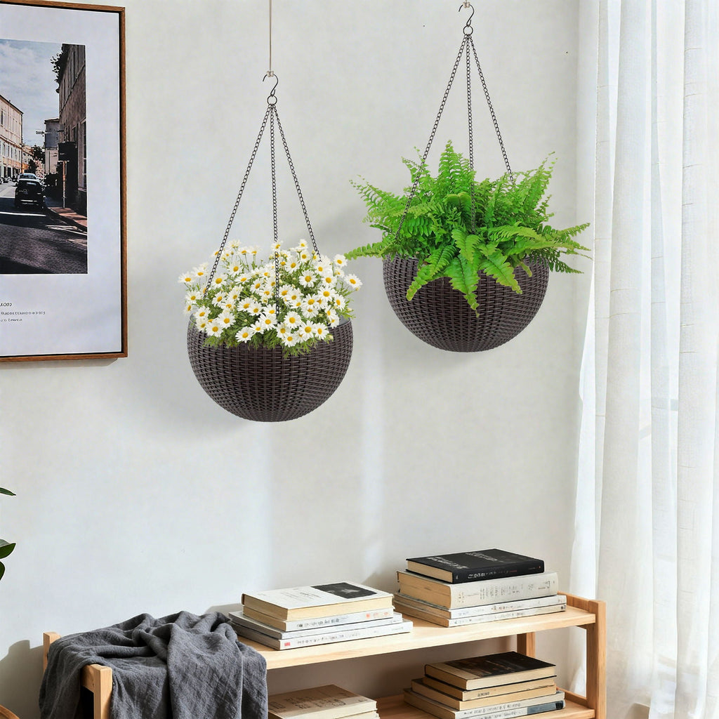 Self Watering Hanging Planter with Water Level Indicator - White, Black, or Dark Brown