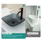 Square Vessel Sink for Bathroom with Pop Up Drain - Gray