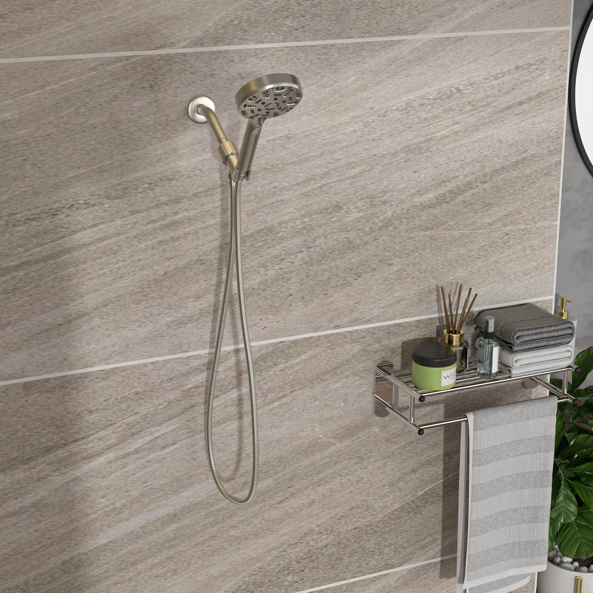 Multi Function Adjustable Hand Shower with 8 Settings - Brushed Nickel