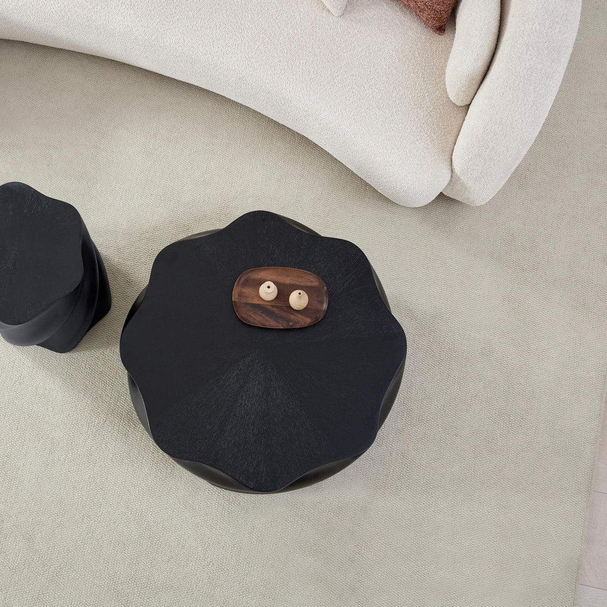 Modern Petal Shape Side Table with Sculptural Base - Black