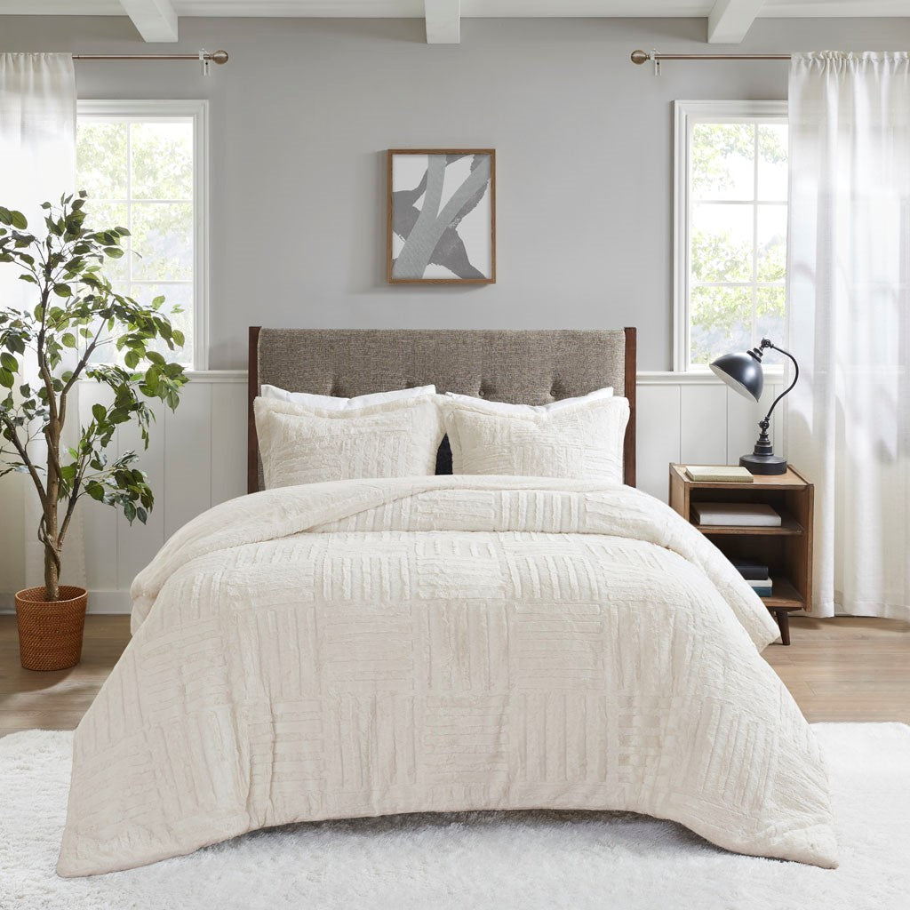 Ivory Fur Down Alternative Comforter Mini Set with Hypoallergenic Filling