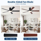 Flush Mount Ceiling Fan with LED Light and Remote Control - Black, White, Pearl Silver