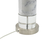 Sculpted Marble & Crystal Cylinder Table Lamp with White Drum Shade - White