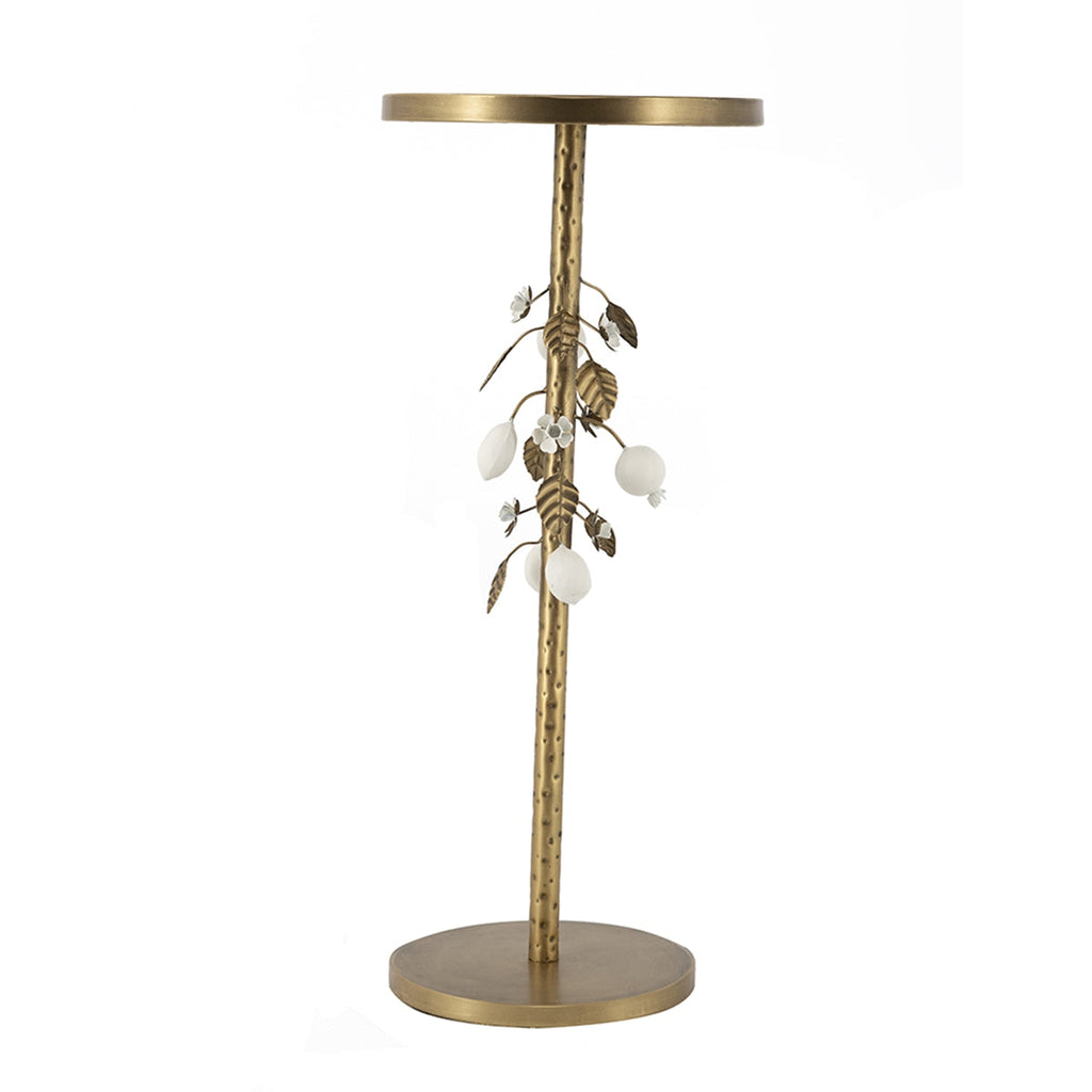 Round Iron Side Table with Botanical Details