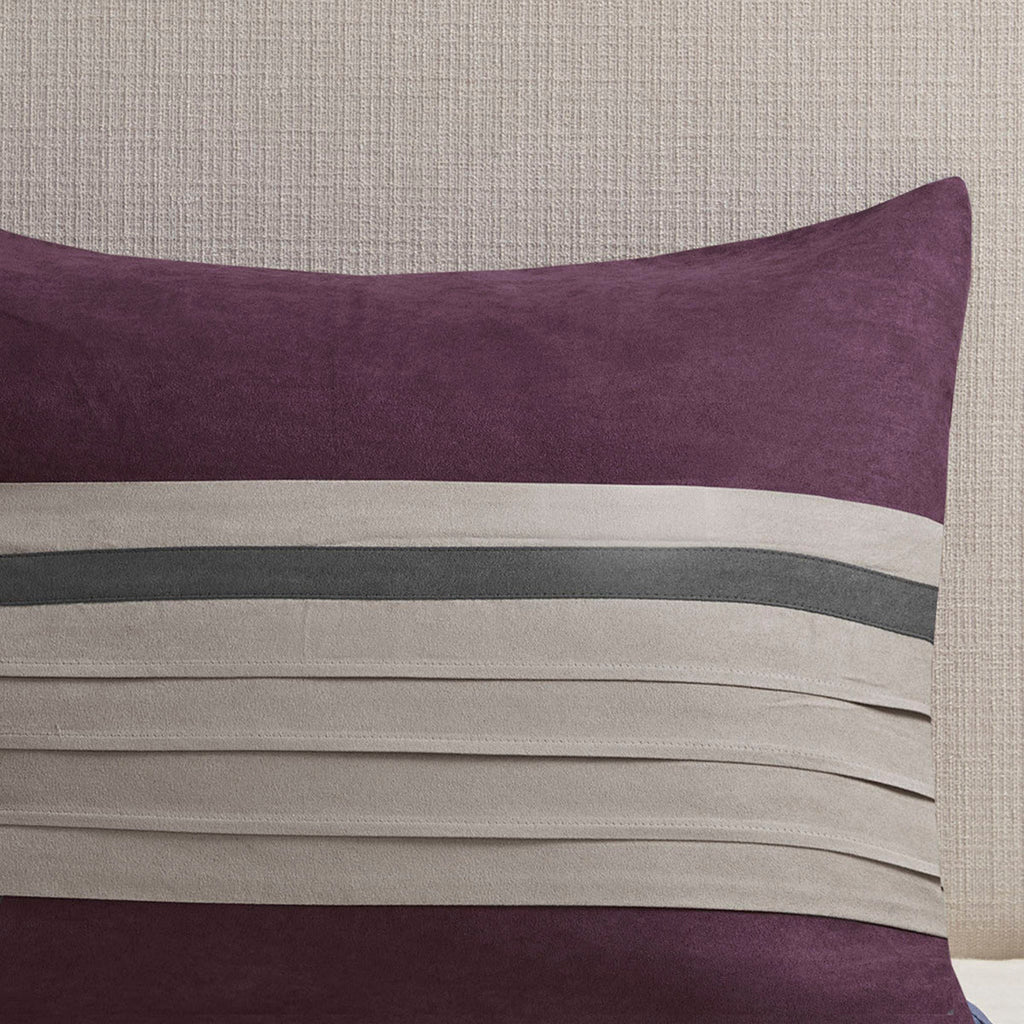 Faux Suede 7 Piece Queen Comforter Set with Embroidered Pillows - Purple