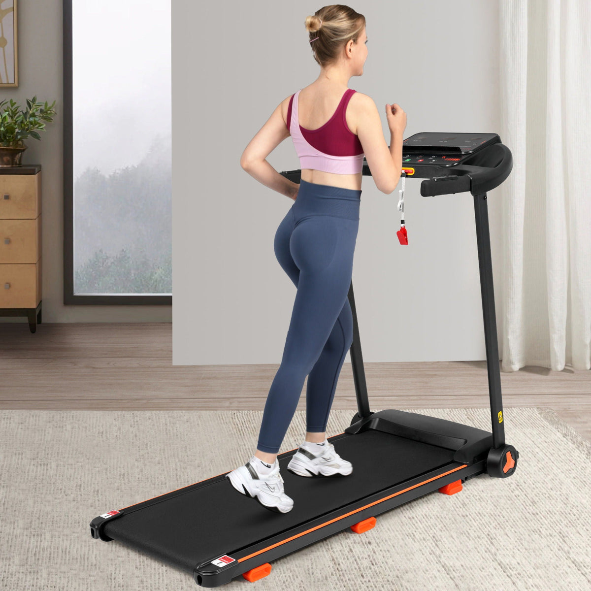 2.5Hp Quiet Folding Treadmill with Heart Rate Sensor - Black