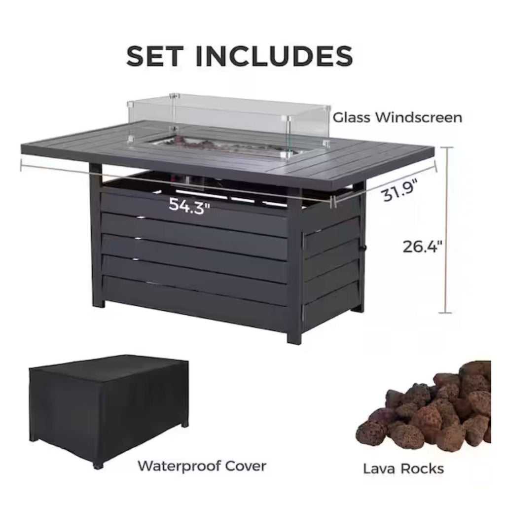 Rectangular Propane Fire Pit Table with Stainless Burner - Black, Dark Gray, White