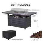 Rectangular Propane Fire Pit Table with Stainless Burner - Black, Dark Gray, White