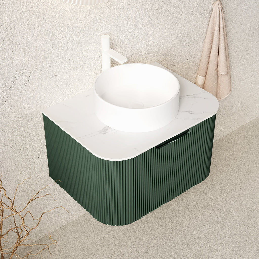 DINA 24" Floating Bathroom Vanity with Curved Edges and Ceramic Sink - Dark Green