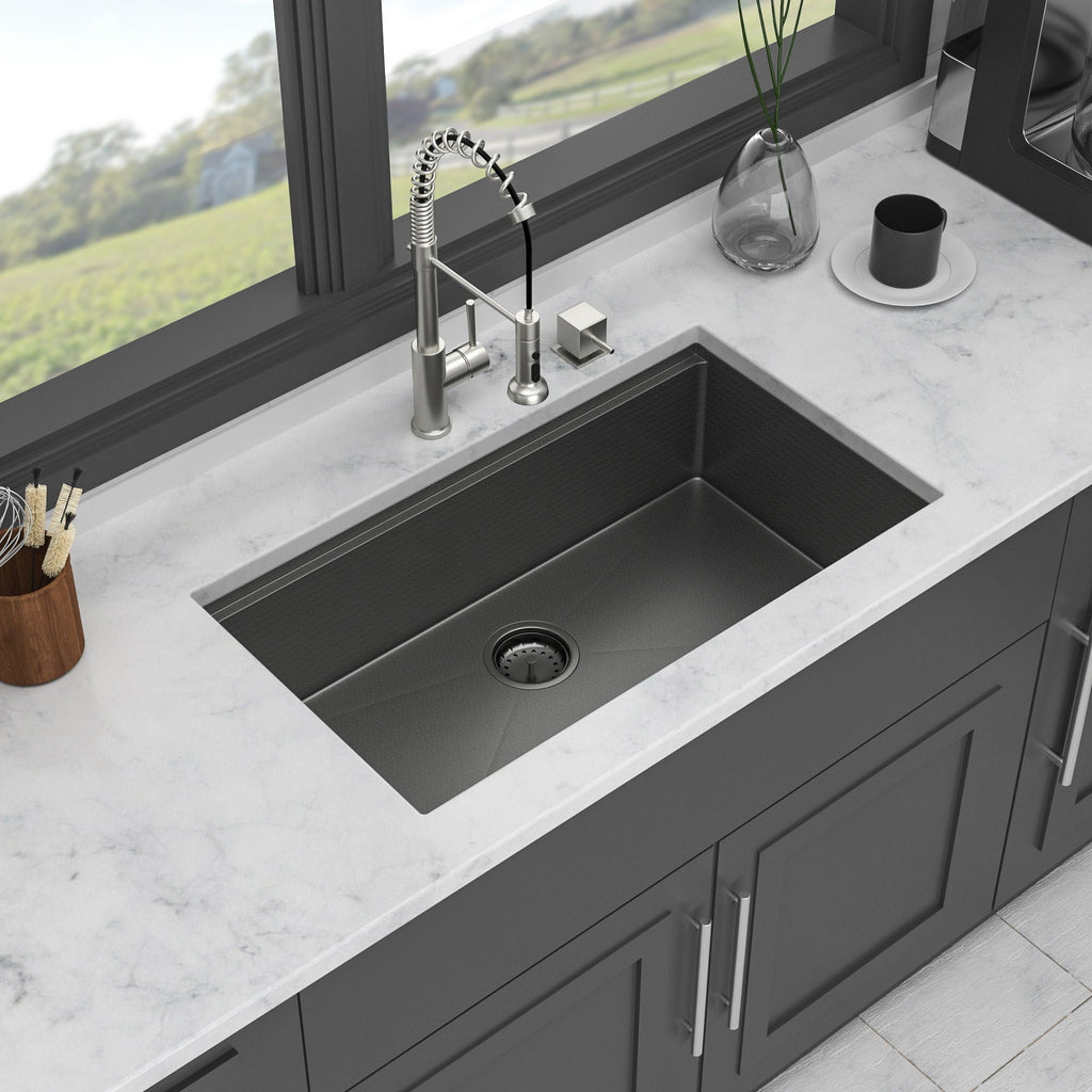 Gunmetal Black Workstation Kitchen Sink with Multifunction Ledge - 33" Undermount