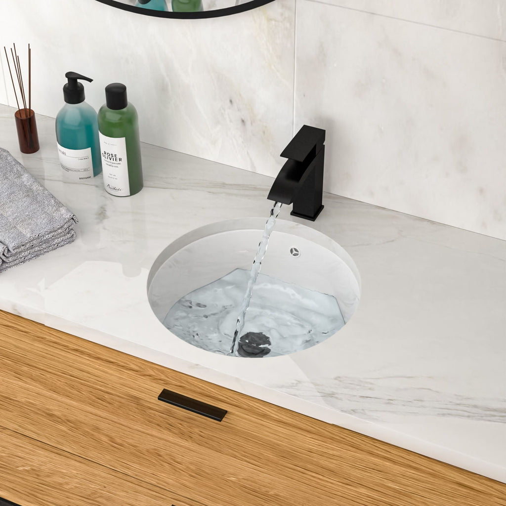 Ceramic Round Undermount Bathroom Sink with Overflow - White