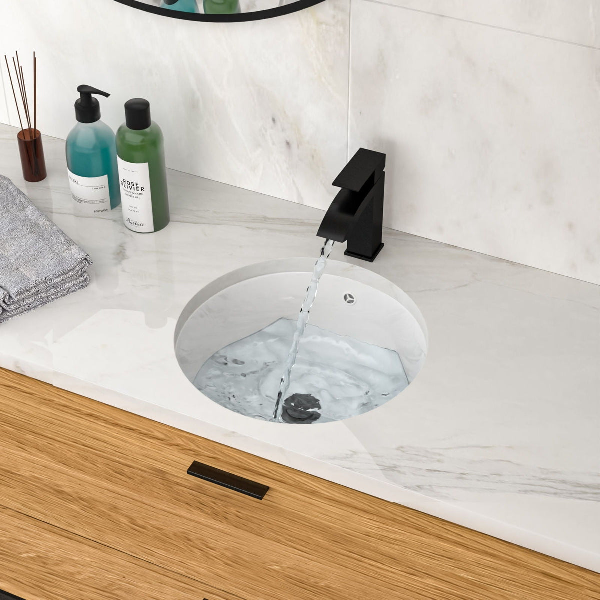 Ceramic Round Undermount Bathroom Sink with Overflow - White