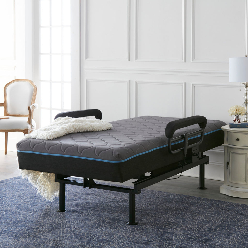 Adjustable Sleep To Stand Bed with Lift Assist and Memory Foam Mattress - Dark Gray