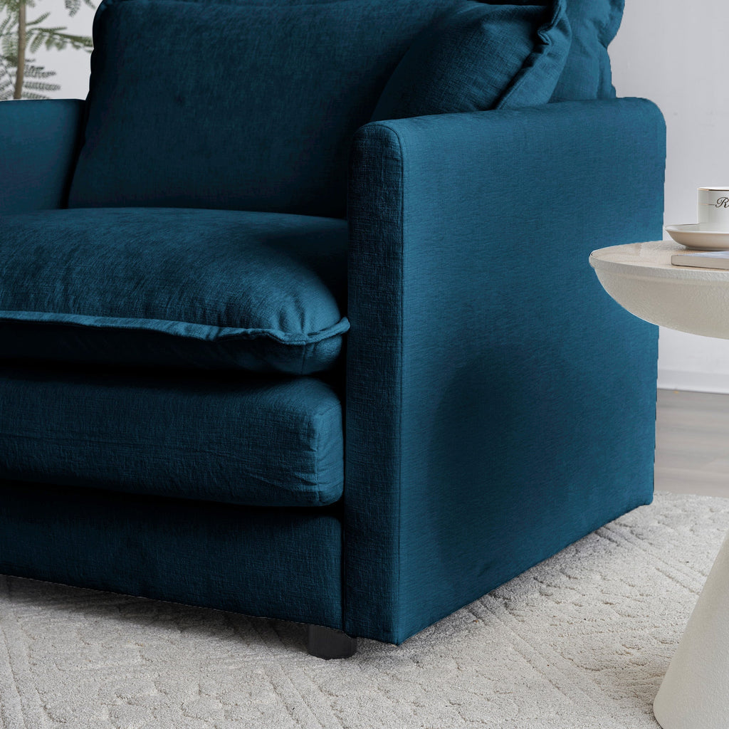 Modular U Shaped 5-Seater Sectional Sofa with Ottoman - Blue Chenille