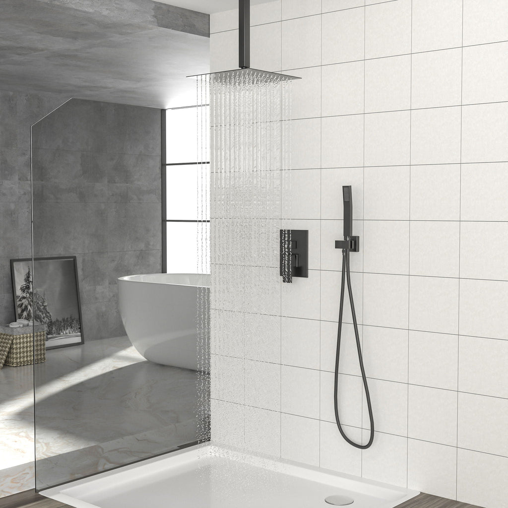 Modern Dual Shower Head System with 16" Ceiling Mount - Multiple Finishes