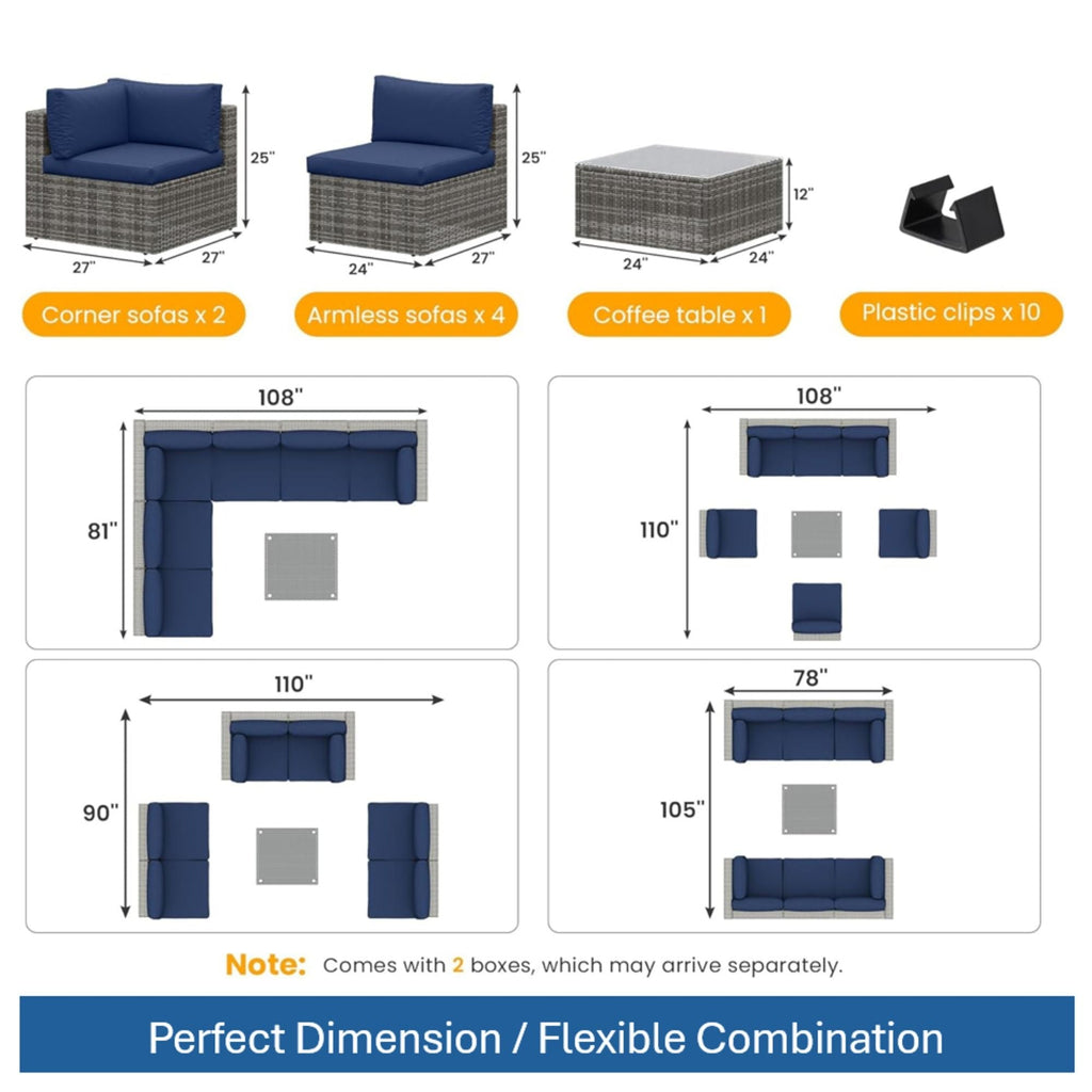 Modern Patio Set With Coffee Table - Weather-Resistant Frame - Multiple Colors