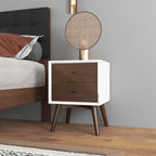 Mid-Century Modern Night Stand with 2 Drawers - Dark Brown or White