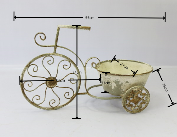 Rustic Bicycle Metal Wire Wall Planter Basket with Vintage Design - Grey and White