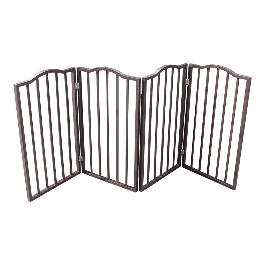 Freestanding Folding Pet Gate with Solid Populus Wood - Dark Brown