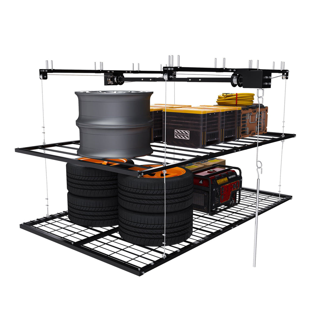 Overhead Garage Storage Rack with Crank System - Black or White