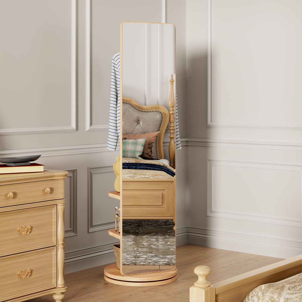 3 In 1 Multifunctional Full-Length Clothing Mirror with Rotating Design - Dark Brown, Black, White, Light Brown