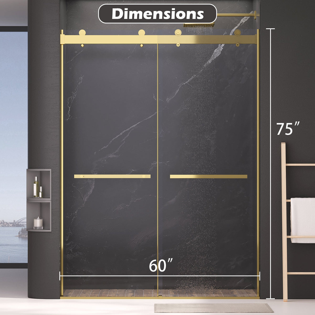 Frameless Sliding Shower Door with Soft-Close – Clear Tempered Glass