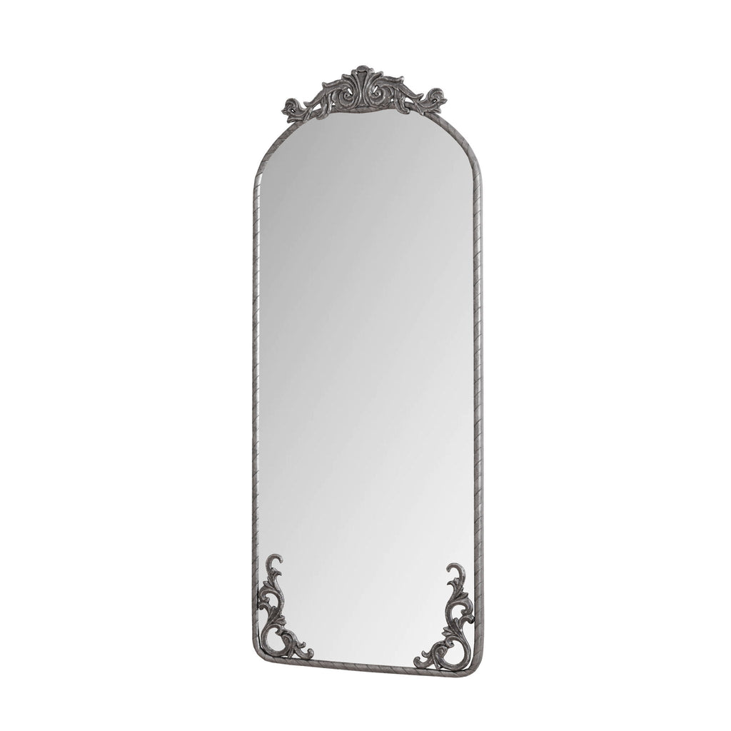 Full Body Arched Mirror with Vintage Carved Applique - Bronze or Pearl Silver