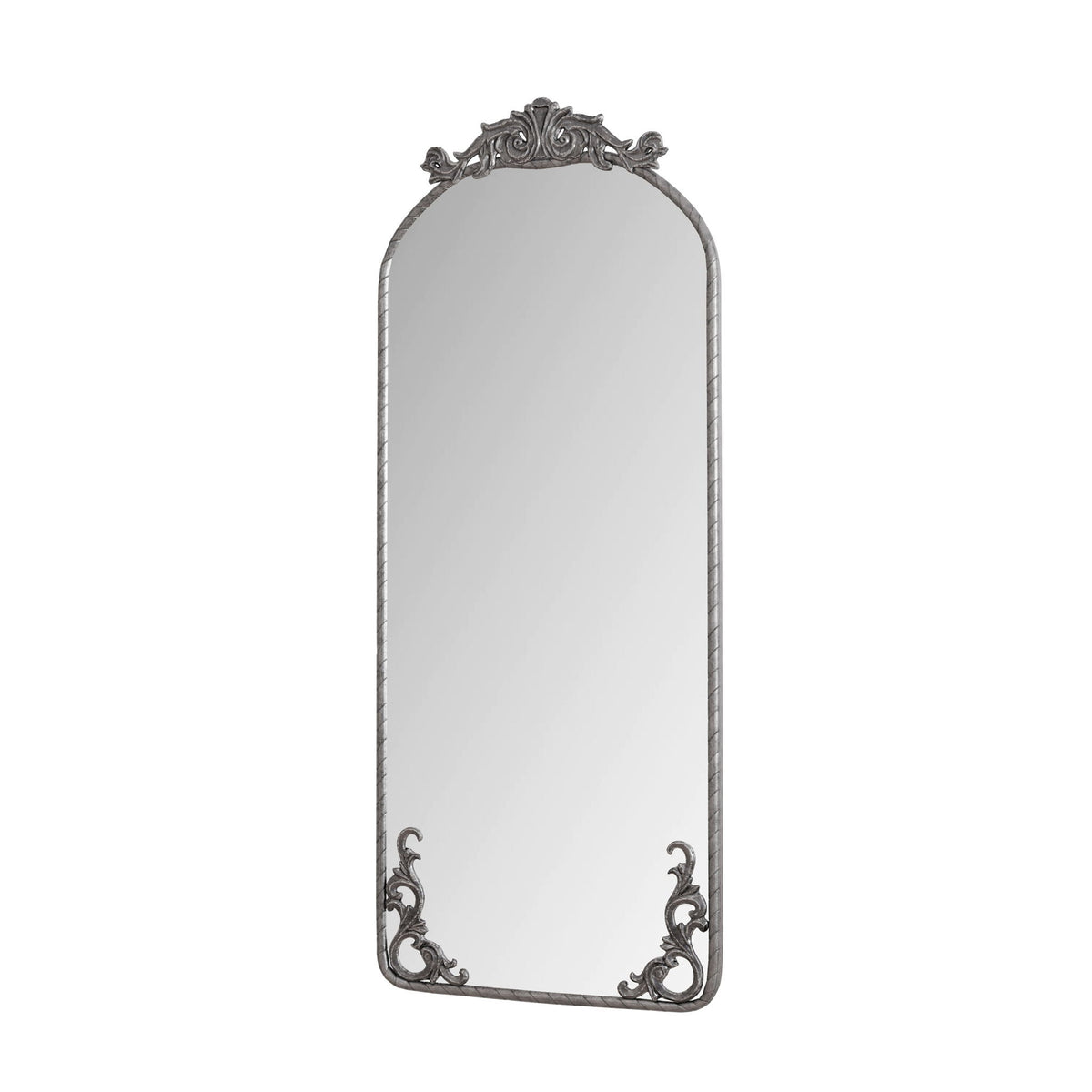 Full Body Arched Mirror with Vintage Carved Applique - Bronze or Pearl Silver