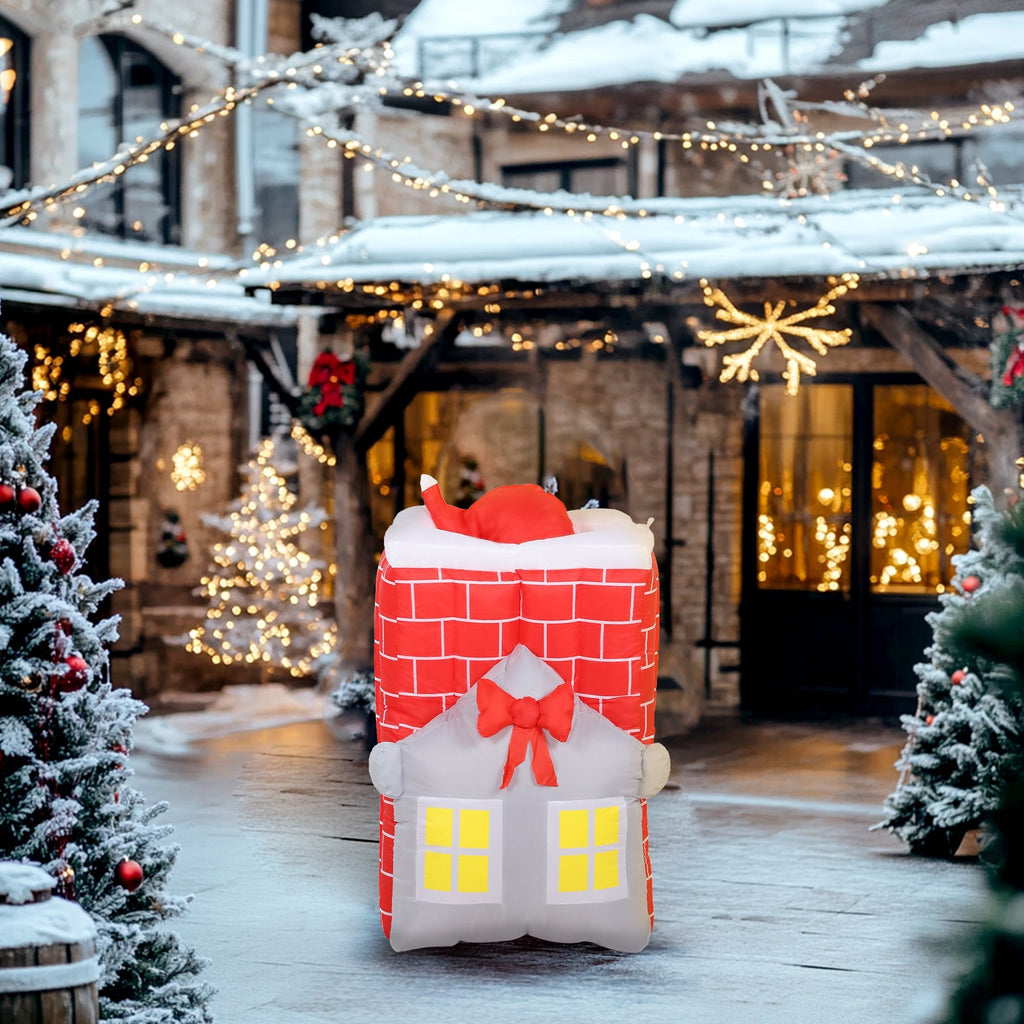 7FT Christmas Inflatable Santa in Chimney with LED Lights - Multi