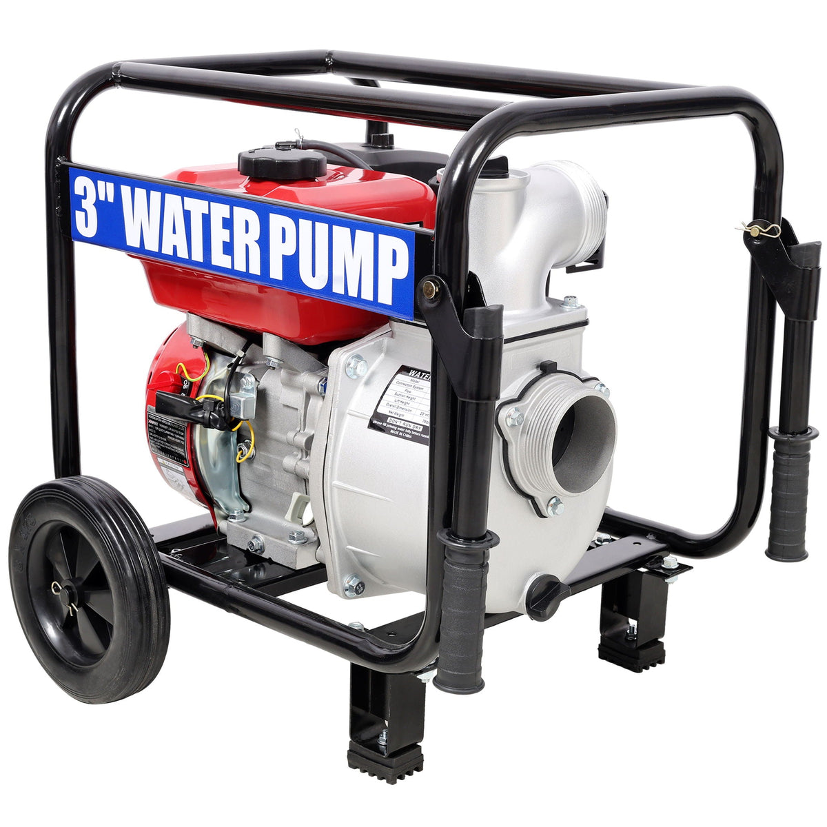 Gas Engine Powered Water Pump with Wheels and Handle – Black/Red