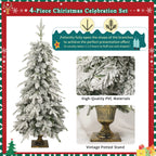 Pre-Lit Artificial Christmas Tree Set with LED Lights - 4-Piece PVC